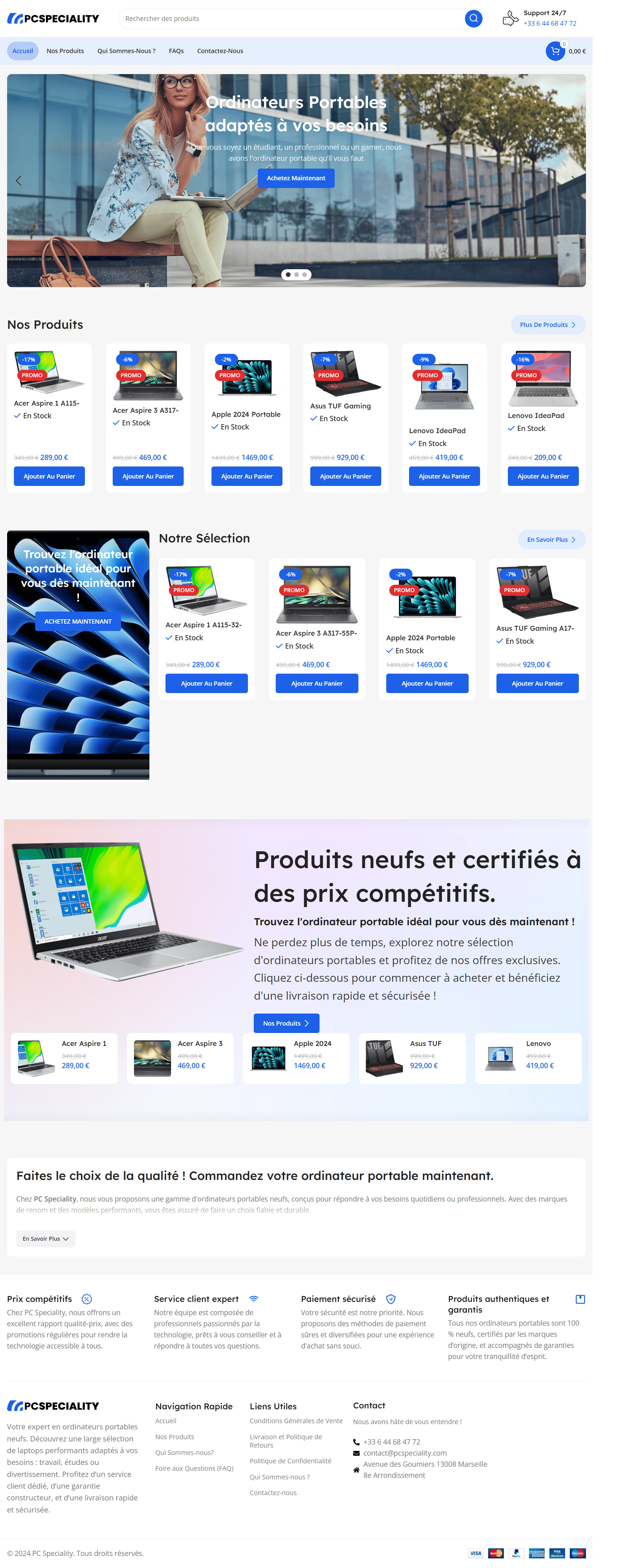 Site web PC Speciality - boutique informatique créé par OneClick Maroc Casablanca