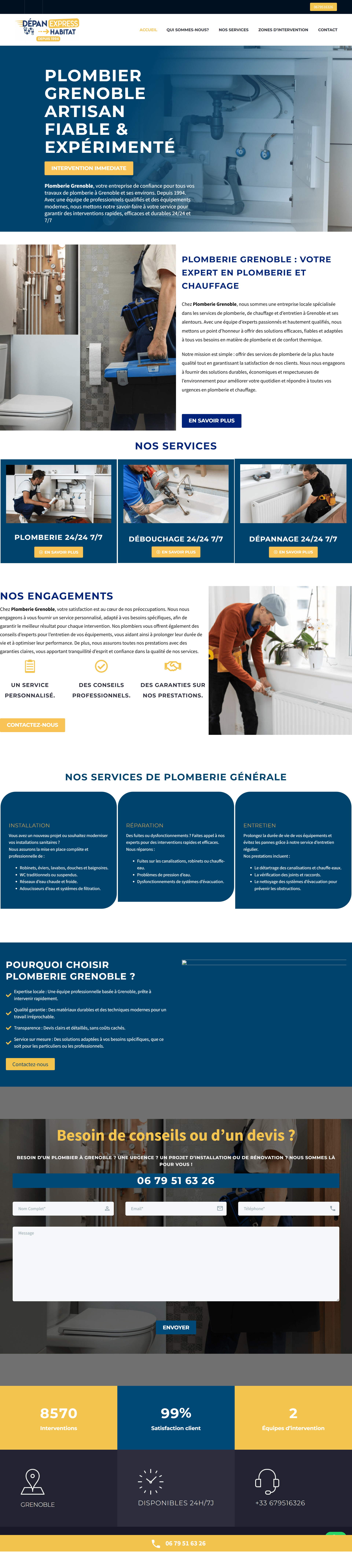 Site web Plomberie Grenoble - artisan plombier réalisation OneClick Maroc