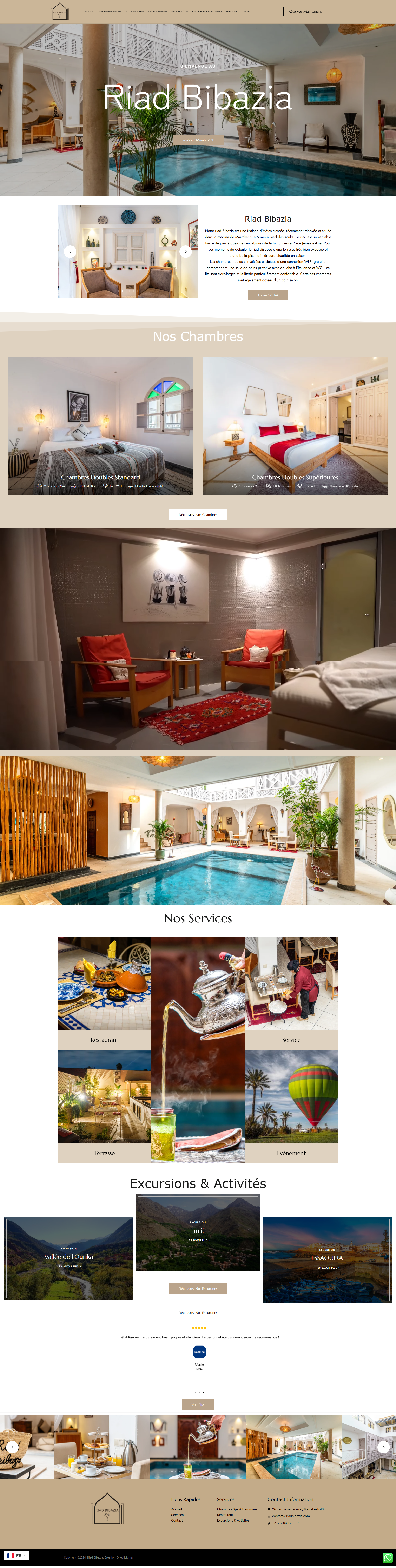 Site web Riad Bibazia Marrakech - hôtel riad réalisation OneClick Maroc Casablanca