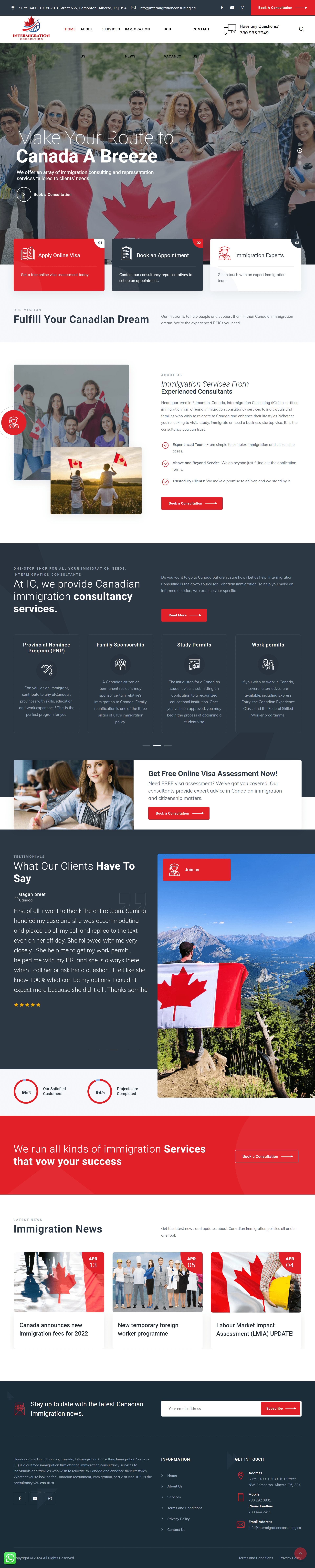 Site web Intermigration Consulting - conseil en immigration réalisation OneClick Maroc