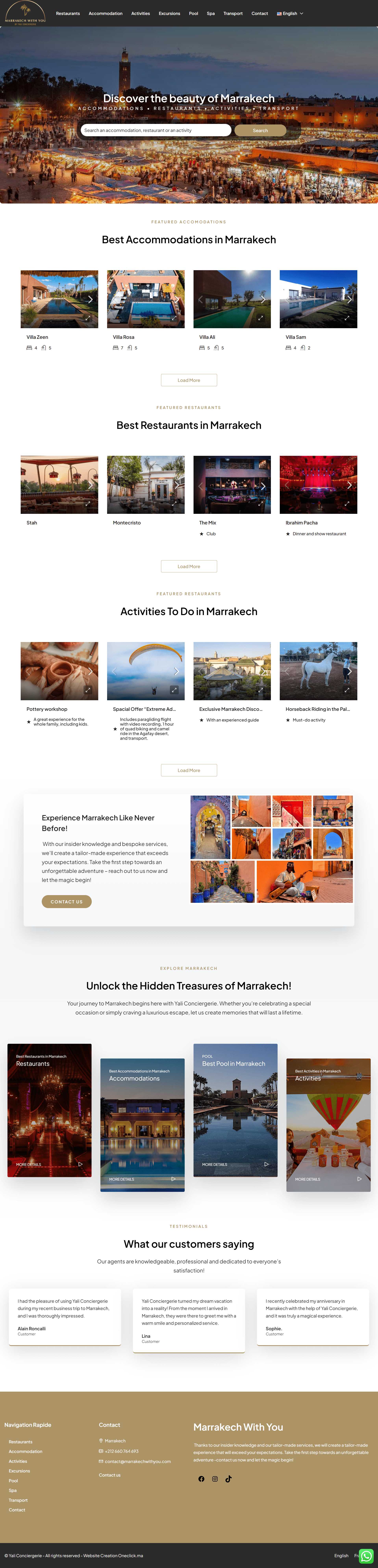 Site web Marrakech With You - tourisme créé par OneClick Maroc Casablanca