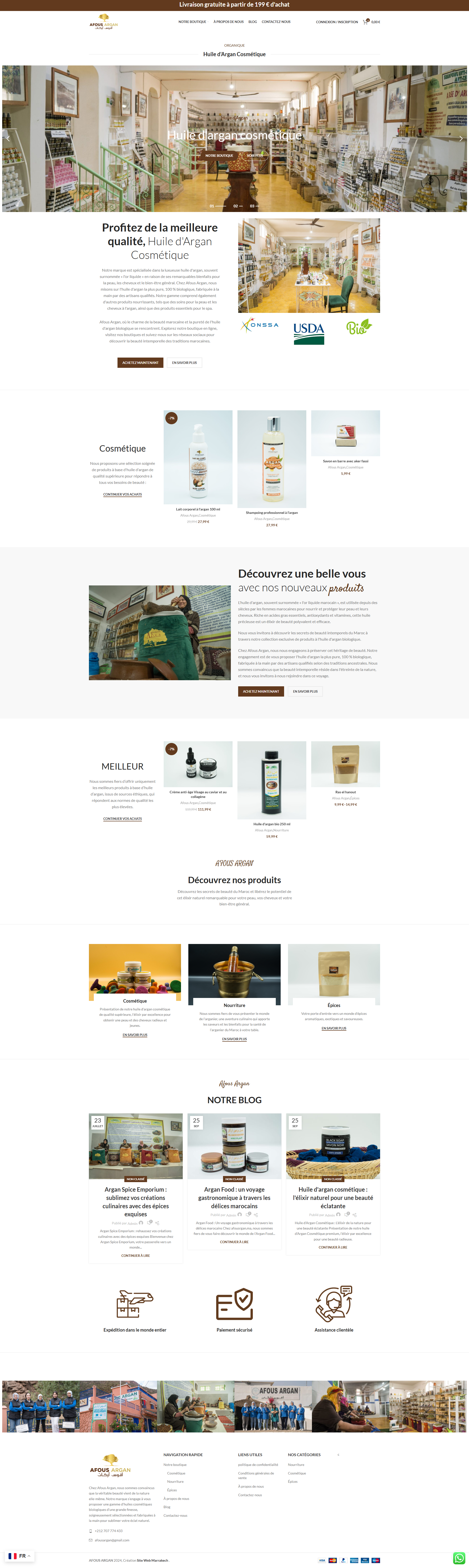 Site web Afous Argan Maroc - huile d'argan cosmétique réalisation OneClick Maroc