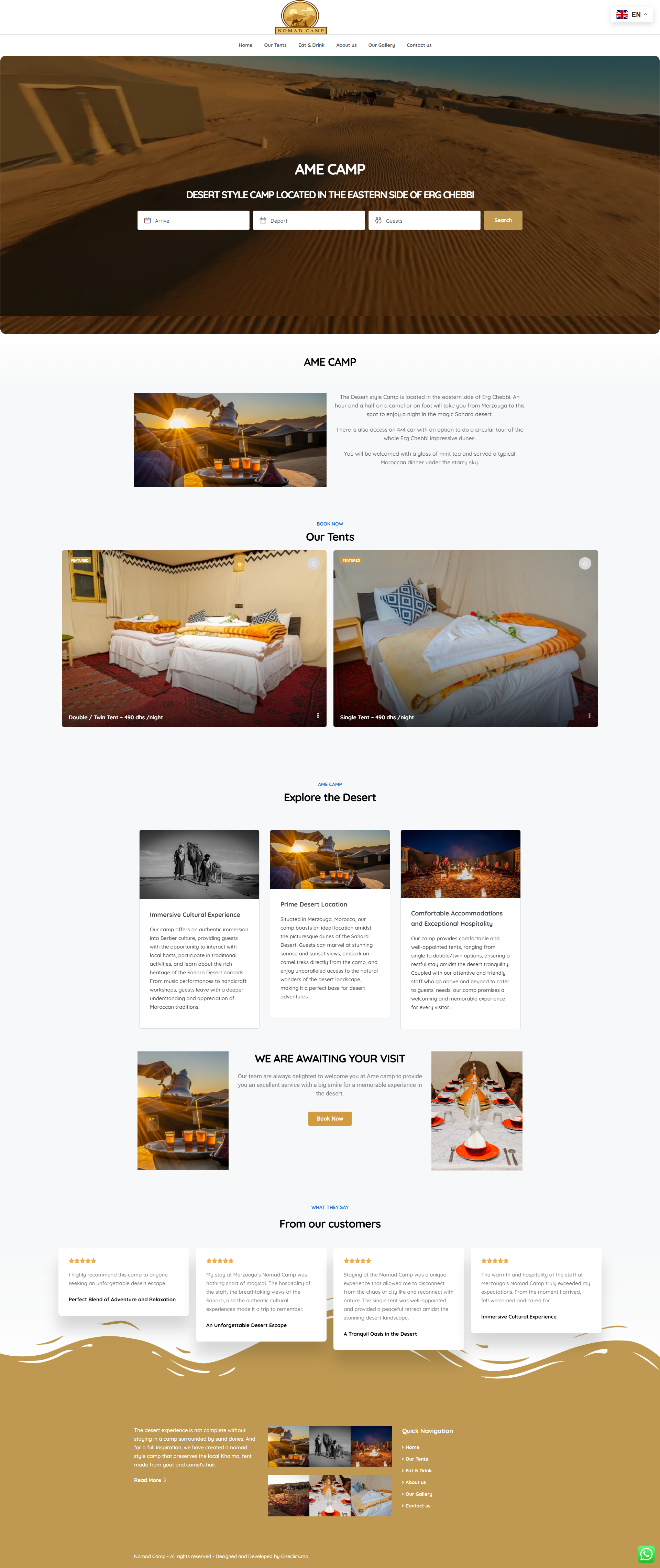 Site web Amecamp Maroc - camp tourisme aventure réalisation OneClick Maroc