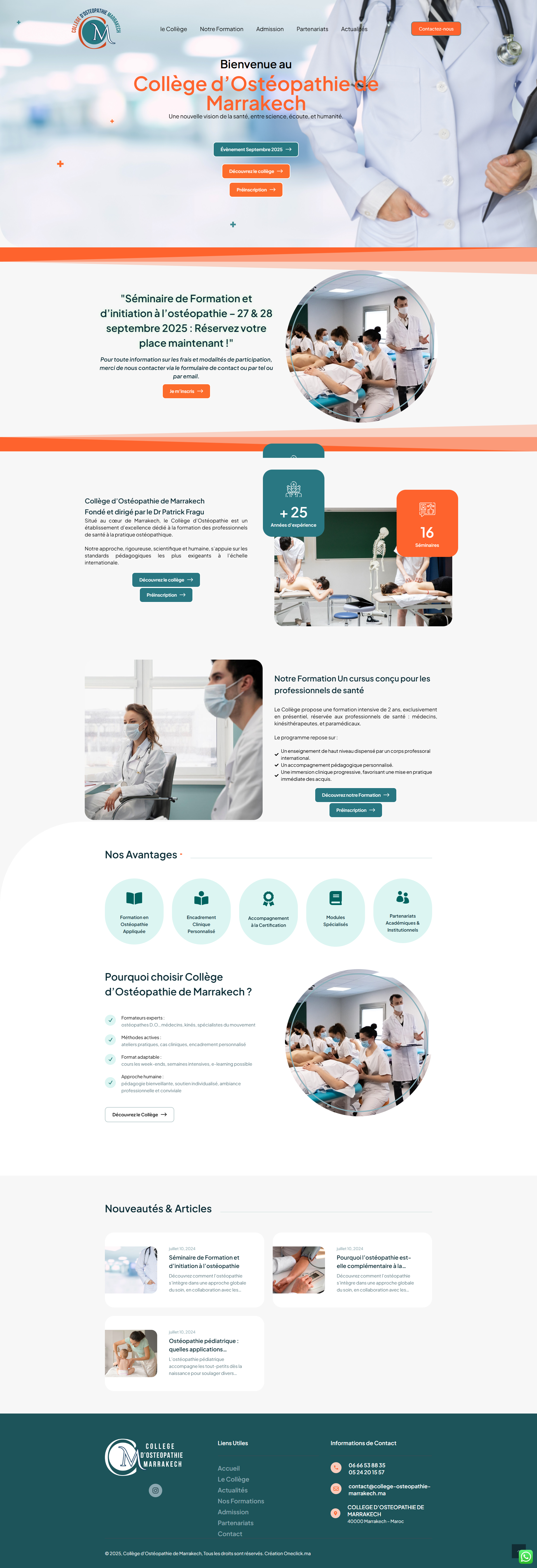 Site web Collège Ostéopathie Marrakech - formation santé réalisation OneClick Maroc