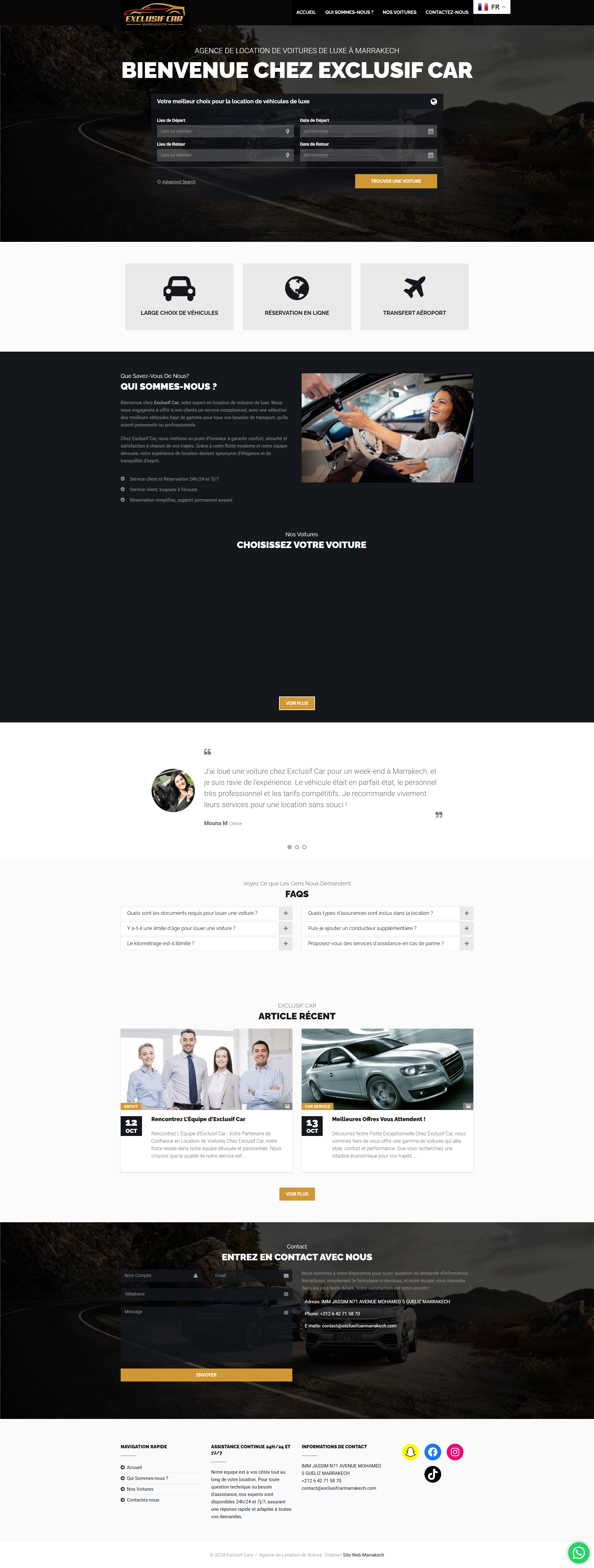 Site web Exclusif Car Marrakech - location voiture luxe réalisation OneClick Maroc