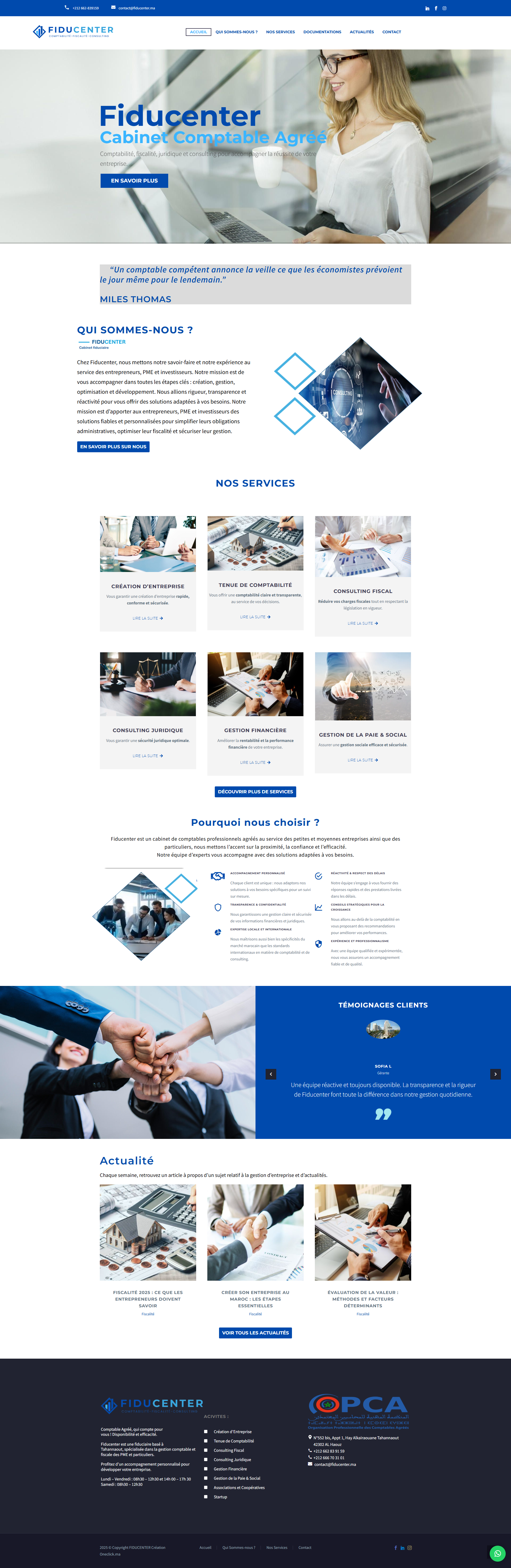 Site web Fidu Center Maroc - fiduciaire comptabilité réalisation OneClick Maroc