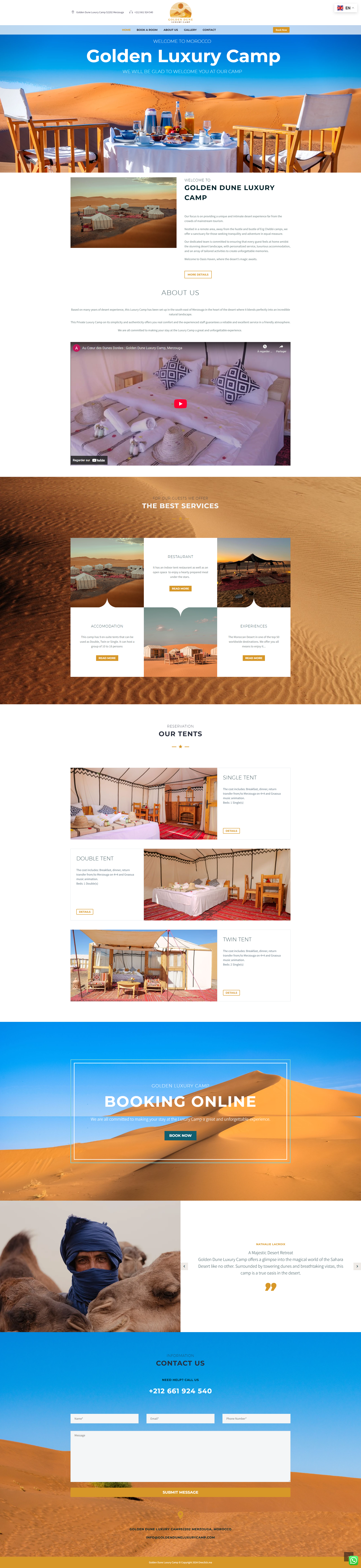 Site web Golden Dune Luxury Camp - camp désert tourisme réalisation OneClick Maroc