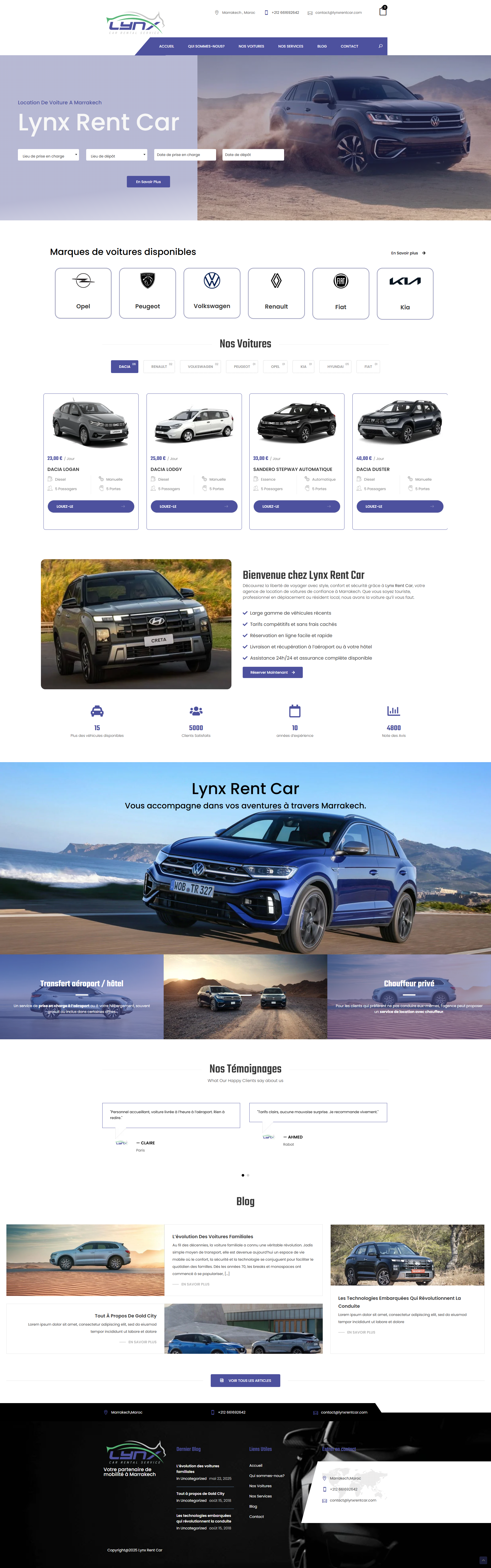 Site web Lynx Rent Car - location voiture réalisation OneClick Maroc Casablanca