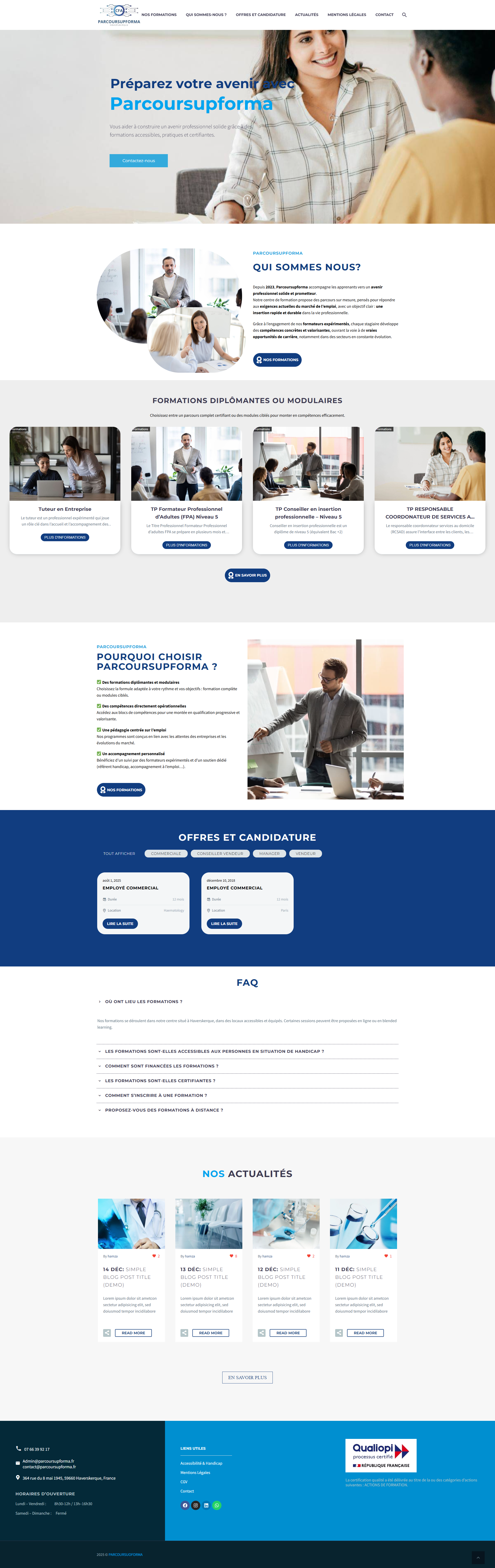 Site web Parcours Upforma - centre de formation réalisation OneClick Maroc