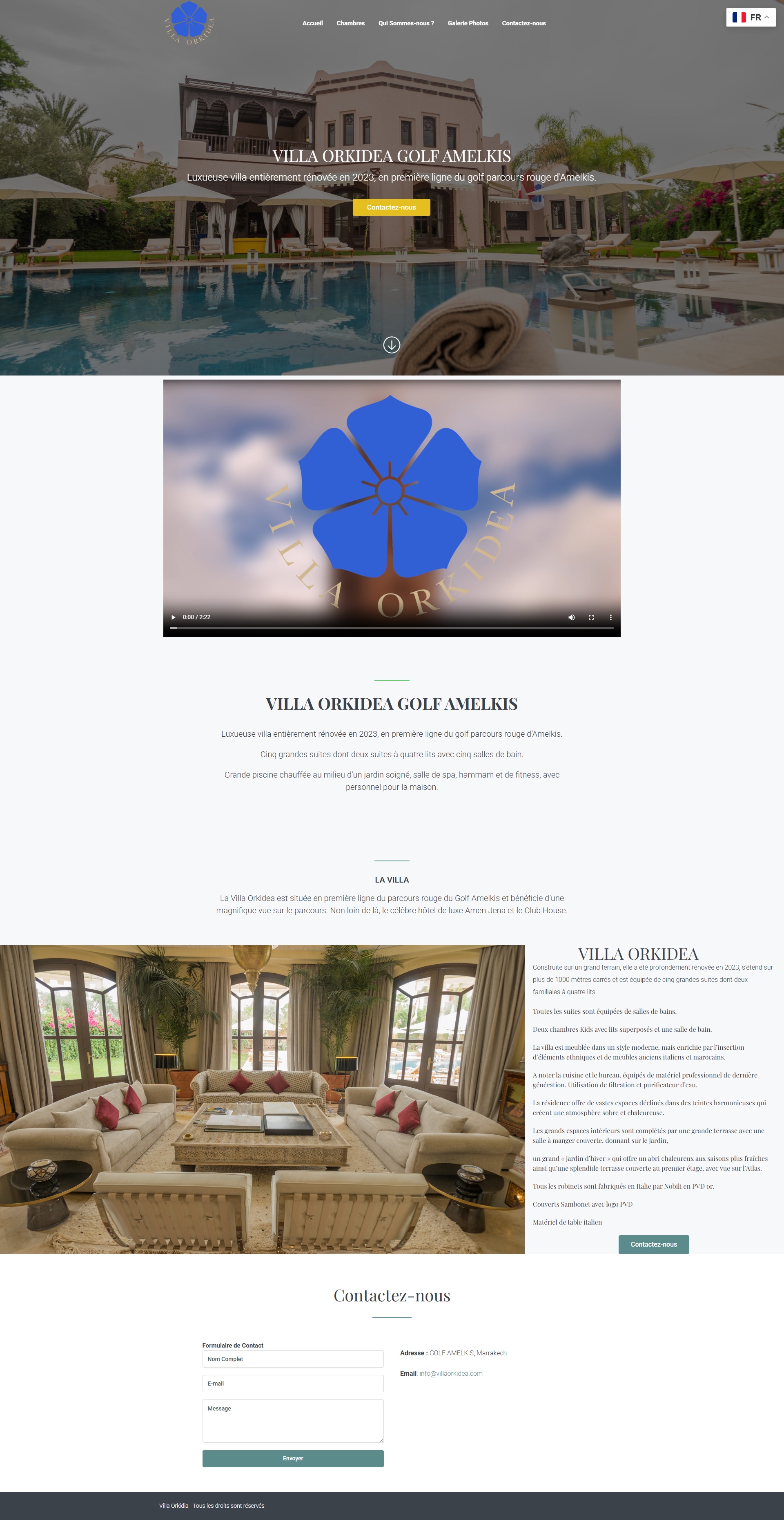 Site web Villa Orkidea - hébergement villa réalisation OneClick Maroc Casablanca